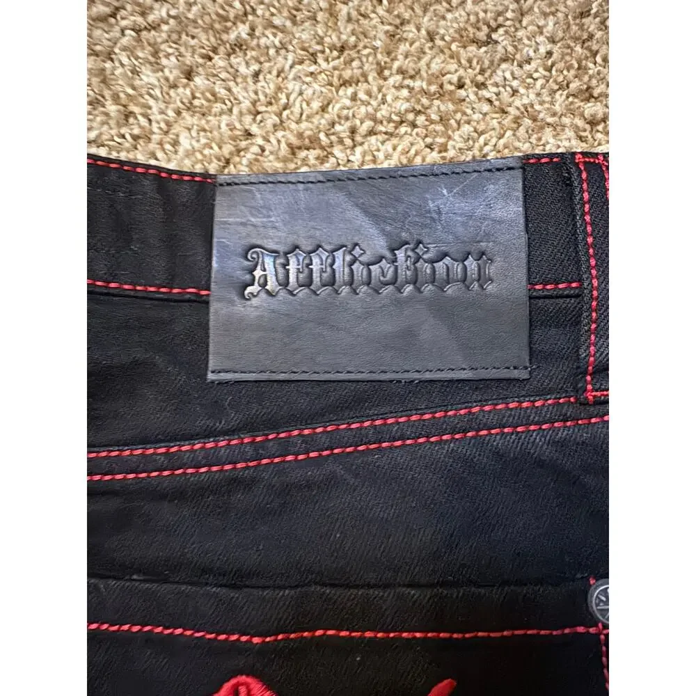 NWT Y2K Affliction Wide Leg Wings Black Red Baggy Jeans Mens Size 31 MSRP $128 - Picture 15 of 15